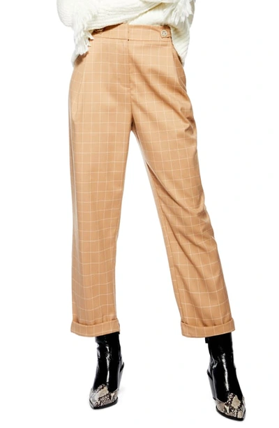 Topshop Windowpane Check Mensy Trousers In Camel | ModeSens