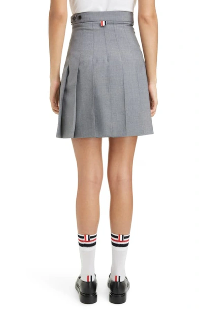 Shop Thom Browne Step Hem Pleated Wool Blend Miniskirt In Med Grey