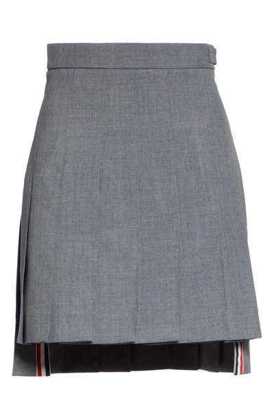 Shop Thom Browne Step Hem Pleated Wool Blend Miniskirt In Med Grey