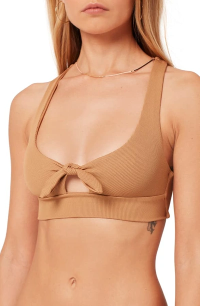 Shop L*space Tara Ribbed Bikini Top In Camel
