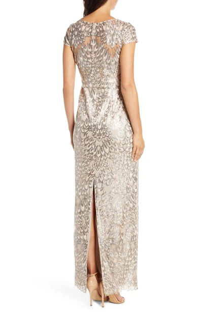 Shop Adrianna Papell Sequin Popover Column Gown In Antique Gold