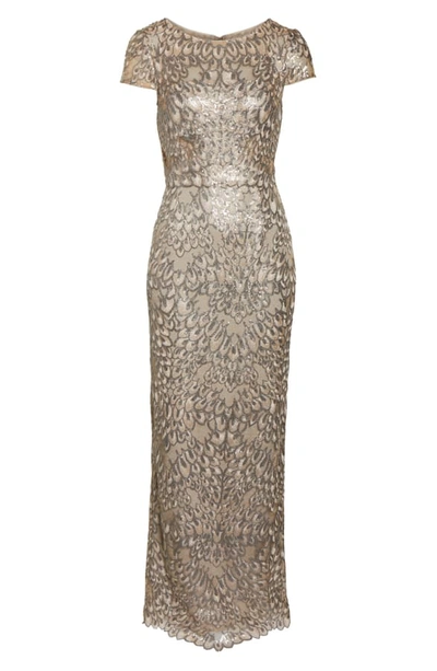 Shop Adrianna Papell Sequin Popover Column Gown In Antique Gold