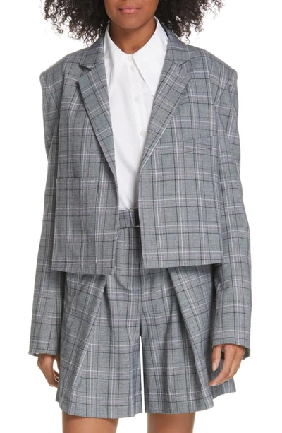 Shop Tibi James Menswear Check Crop Suit Jacket In Black/ Lavender Multi
