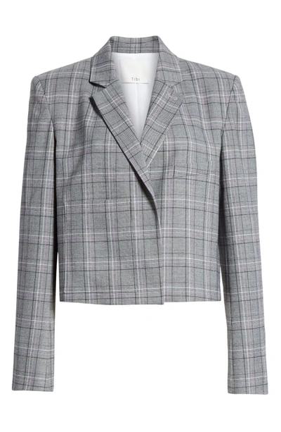 Shop Tibi James Menswear Check Crop Suit Jacket In Black/ Lavender Multi