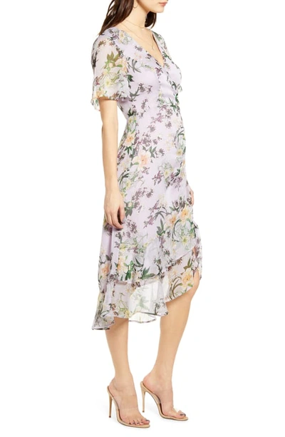 Shop Astr Floral Ruched Front Dress In Lilac Floral