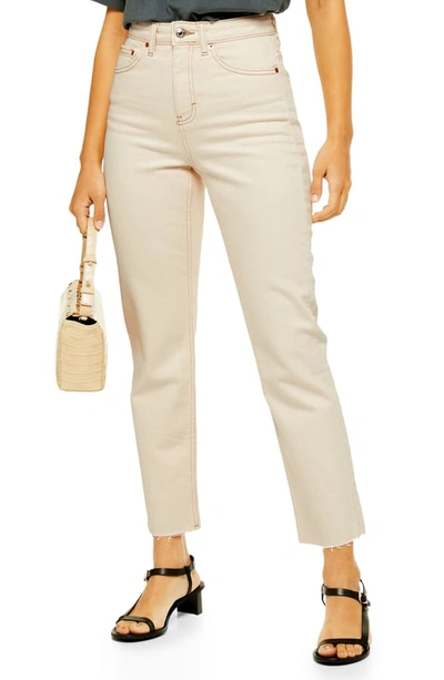 Shop Topshop High Waist Raw Hem Straight Leg Jeans In Cream