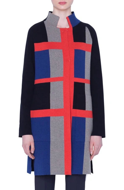 Shop Akris Reversible Plaid Jacquard Cashmere Sweater Coat In Multicolor