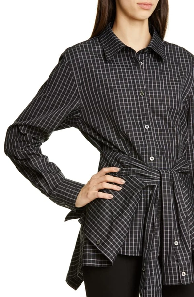 Shop Alexander Wang Plaid Tie Waist Poplin Shirt In Black Plaid