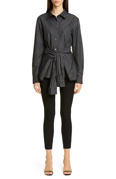 Shop Alexander Wang Plaid Tie Waist Poplin Shirt In Black Plaid