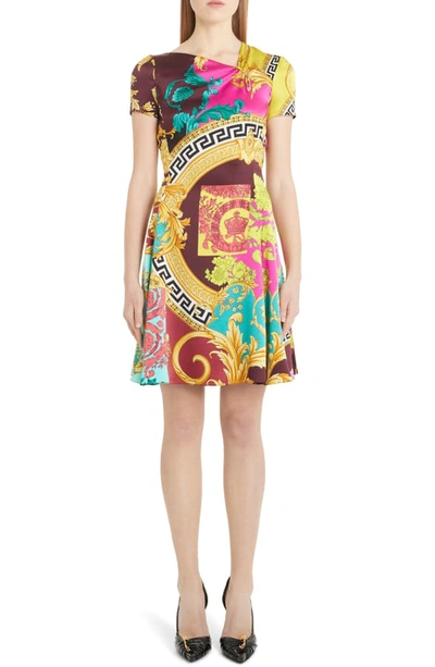 Shop Versace Mixed Print Silk Minidress In Multi