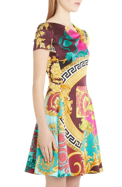 Shop Versace Mixed Print Silk Minidress In Multi