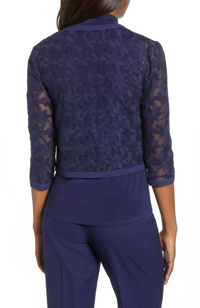 Shop Anne Klein Floral Lace Crop Cardigan In Eclipse