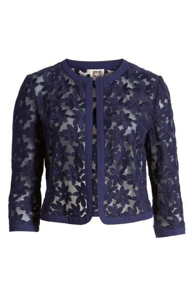 Shop Anne Klein Floral Lace Crop Cardigan In Eclipse