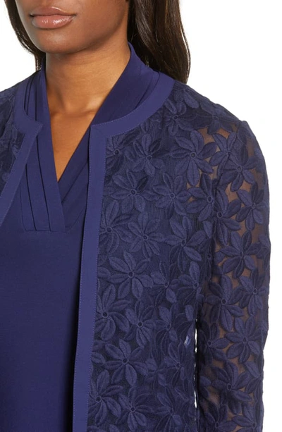 Shop Anne Klein Floral Lace Crop Cardigan In Eclipse