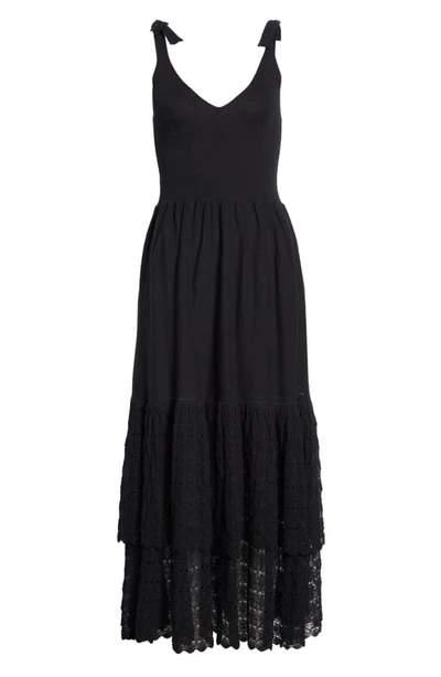 Shop La Vie Rebecca Taylor Tie Shoulder Ribbed & Lace Dress In Black