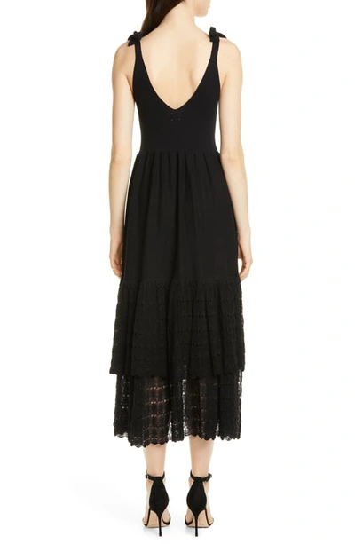 Shop La Vie Rebecca Taylor Tie Shoulder Ribbed & Lace Dress In Black