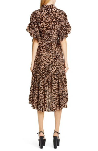 Shop Michael Kors Belted Animal Print Silk Crepe Wrap Dress In Suntan/ Black