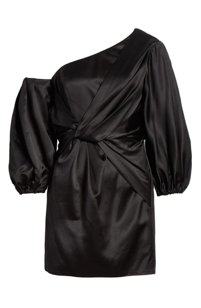 Shop Amur Alessandra One-shoulder Satin Minidress In Black