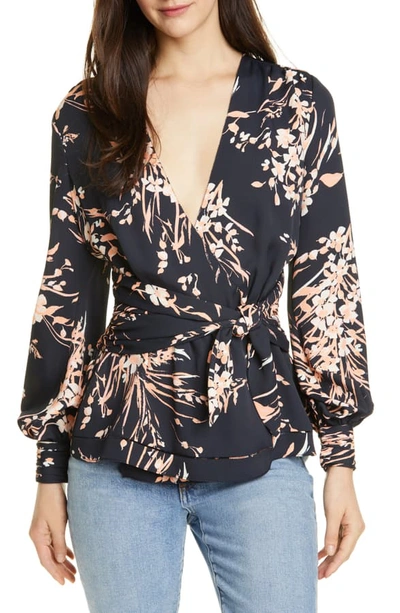 Shop Joie Arin Floral Wrap Blouse In Caviar