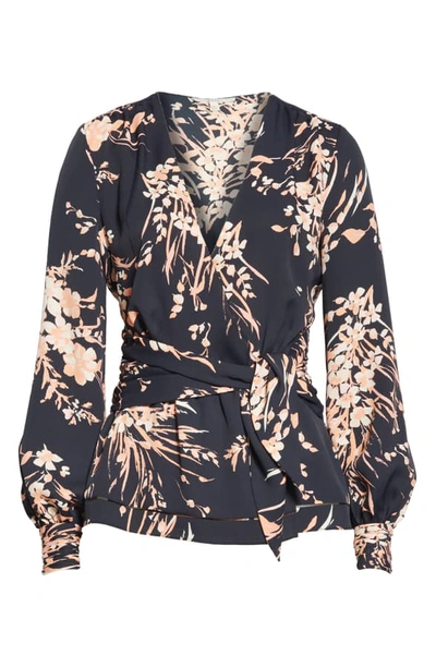 Shop Joie Arin Floral Wrap Blouse In Caviar
