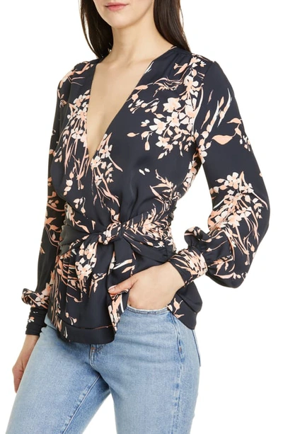 Shop Joie Arin Floral Wrap Blouse In Caviar