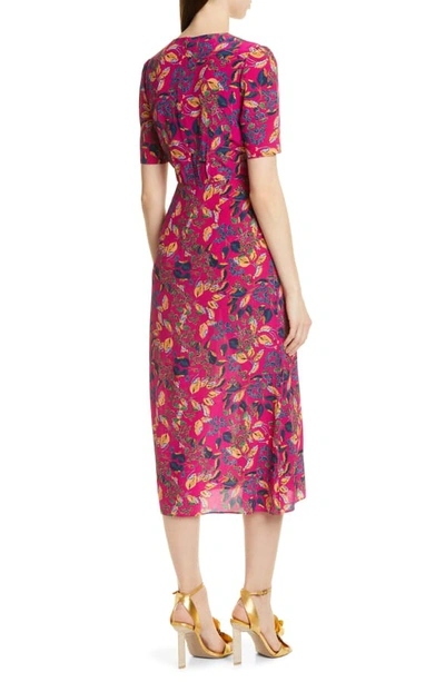 Shop Saloni Eden Floral Print Silk Midi Dress In Rani Berry Leaf