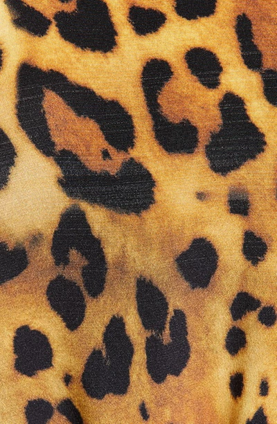 Shop Cushnie Leopard Print Plunging Silk Bodysuit In Tan Leopard