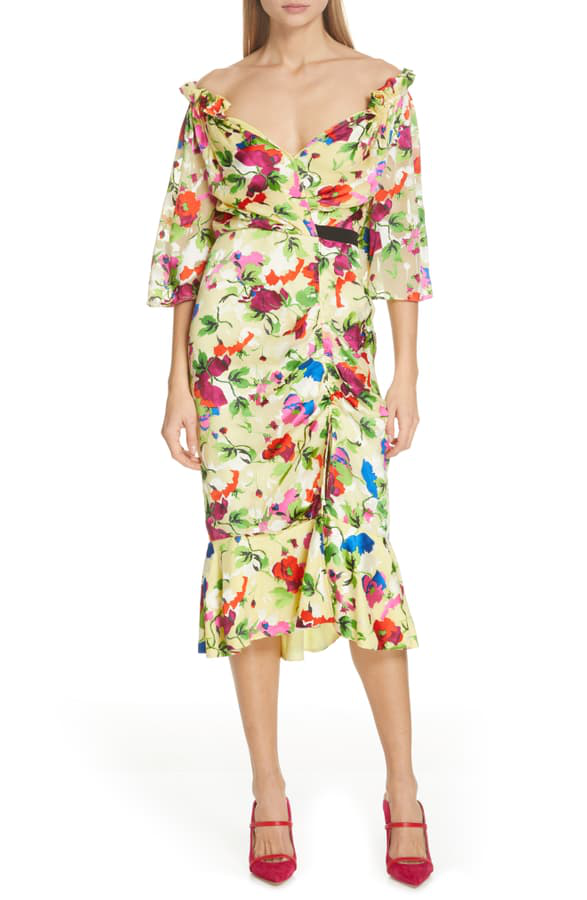 saloni olivia floral midi dress