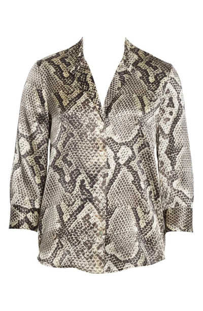 Shop L Agence Aoki Snakeskin Print Silk Shirt In Natural Multi Python