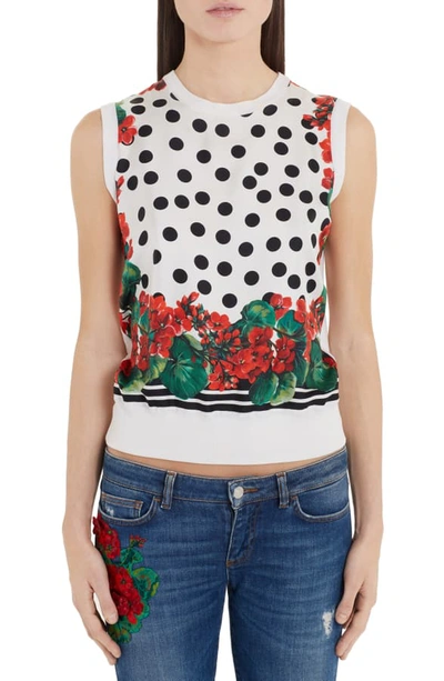 Shop Dolce & Gabbana Geranium & Polka Dot Shell Tank In Red