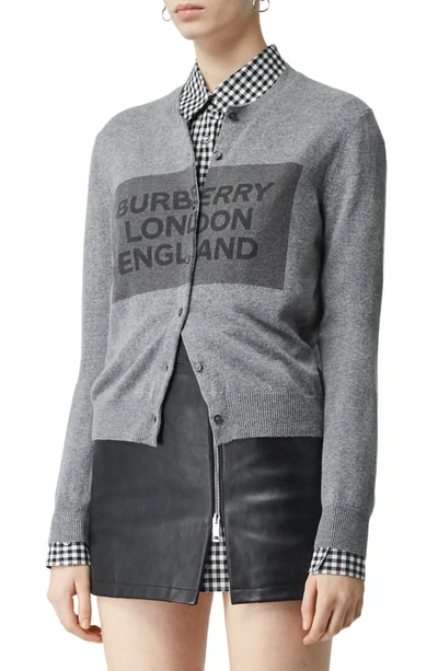 Shop Burberry Logo Detail Cashmere Cardigan In Grey