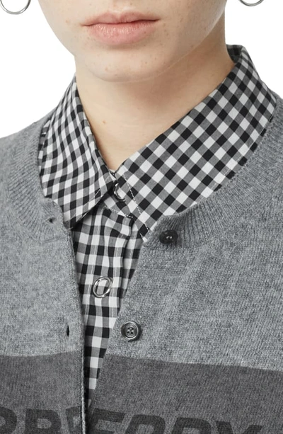 Shop Burberry Logo Detail Cashmere Cardigan In Grey