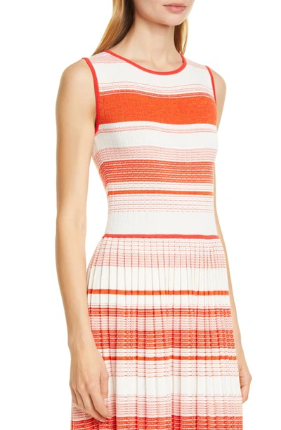 Shop Kate Spade Stripe Knit Pleated Dress In Traffic Orange