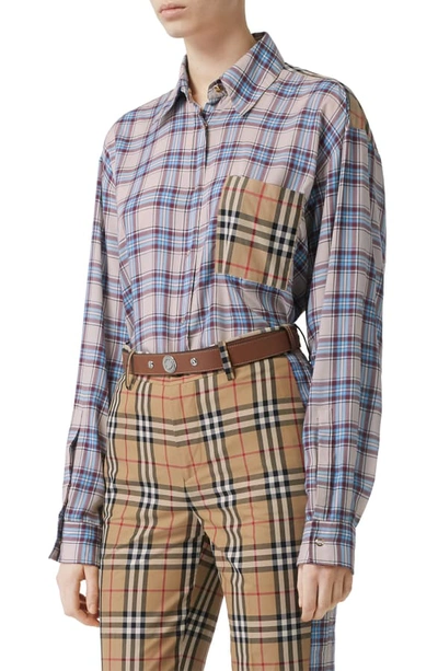 Shop Burberry Payton Mixed Check Shirt In Pale Blue