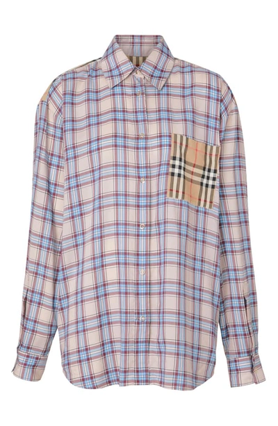 Shop Burberry Payton Mixed Check Shirt In Pale Blue