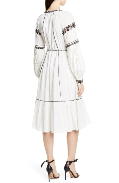 Shop Ulla Johnson Vanita Embellished Long Sleeve Midi Dress In Blanc