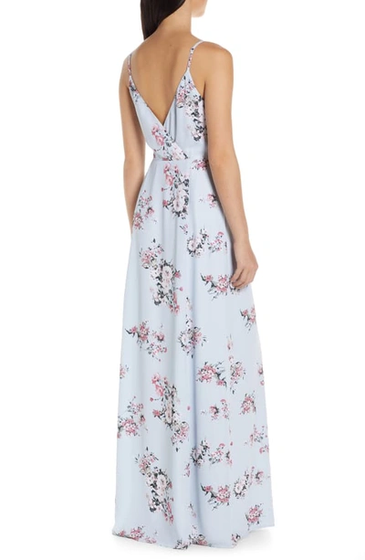 Shop Wayf The Angelina Slit Wrap Gown In Dusty Blue Floral