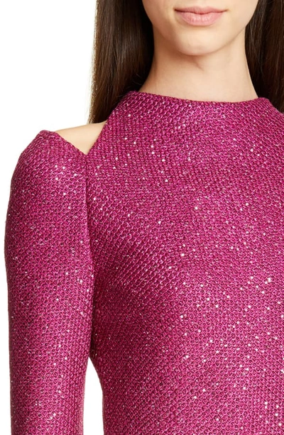 Shop St John Luxe Long Sleeve Sequin Tuck Knit Gown In Ripe Berry Multi