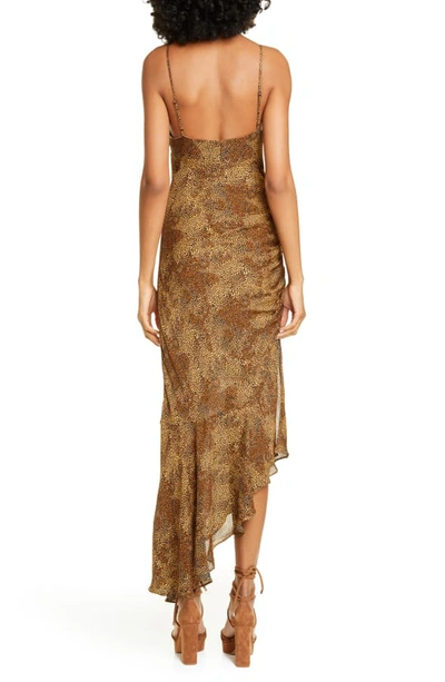 Shop Nicholas Asymmetrical Hem Silk Dress In Tan Multi