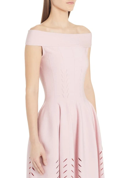 Shop Alexander Mcqueen Cutout Scallop Off The Shoulder Sweater Dress In Blush Pink