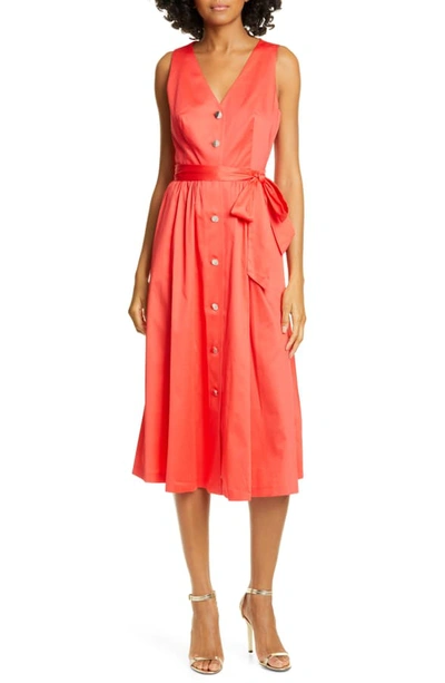 Shop Ted Baker Ryylie Button-up Tie Front Cotton Midi Dress In Bright Red