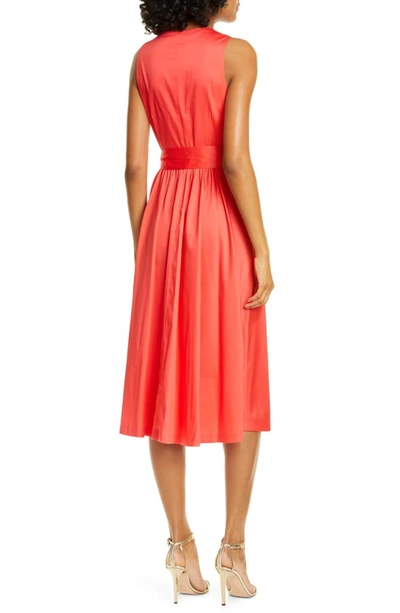 Shop Ted Baker Ryylie Button-up Tie Front Cotton Midi Dress In Bright Red