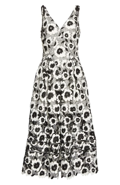 Shop Self-portrait Abstract Floral Guipure Lace Midi Dress In Ivory/ Black