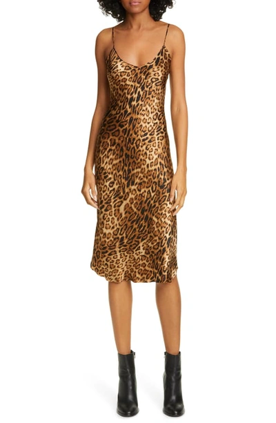 Shop Nili Lotan Print Silk Slipdress In Ginger Leopard Print