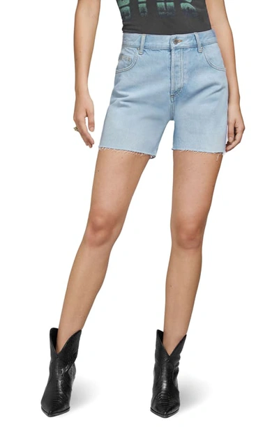 Shop Anine Bing Bonnie Raw Hem Cutoff Denim Shorts In Blue