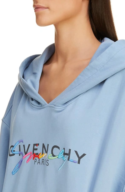 Shop Givenchy Rainbow Logo Hooded Sweatshirt In Skyblue