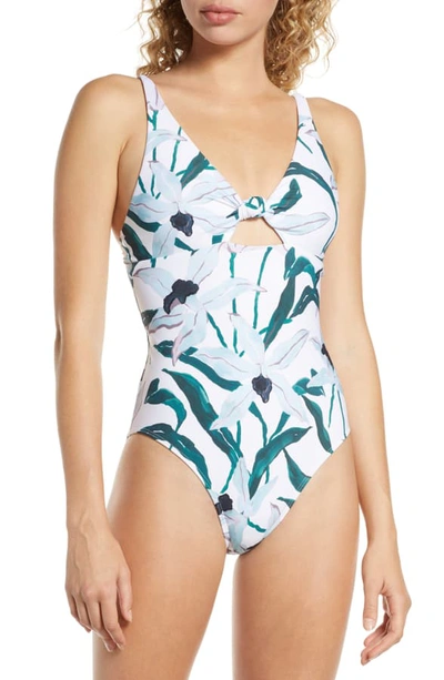 Shop Tory Burch Palma Print One-piece Swimsuit In Desert Bloom White Ground