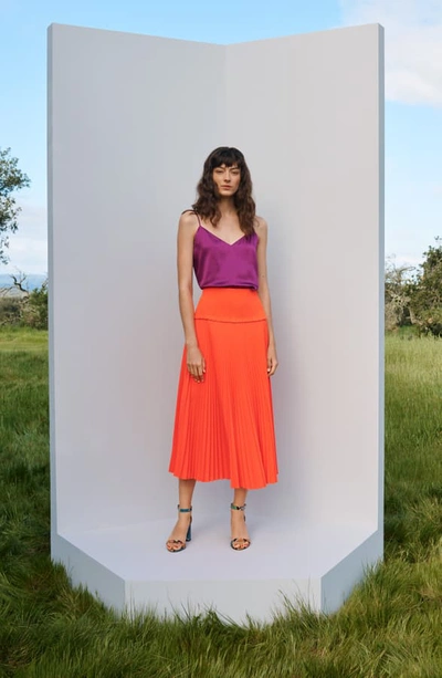 Shop A.l.c Hendrin Pleated A-line Midi Skirt In Neon Orange