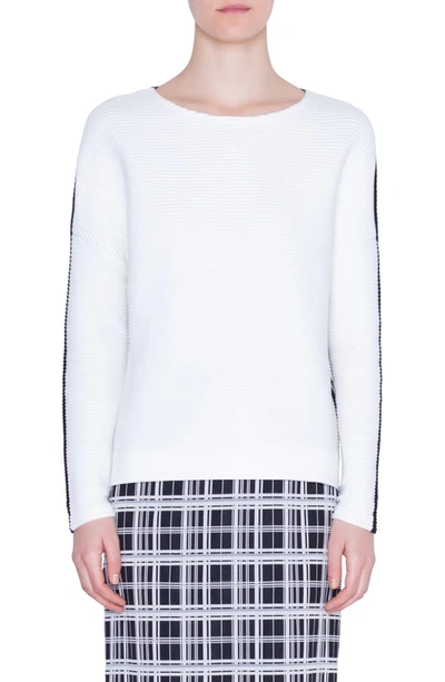 Shop Akris Punto Bicolor Zip Detail Sweater In Cream/ Black