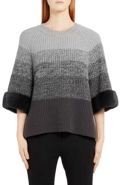 Shop Fendi Degrade Wool & Cashmere Sweater With Genuine Mink Fur Cuffs In Grey